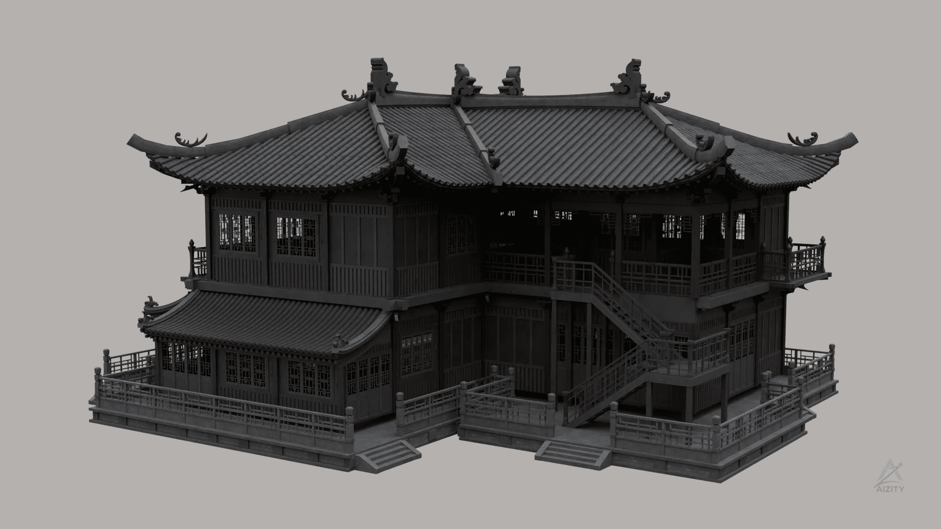 Procedural Asian Architecture 3D Model