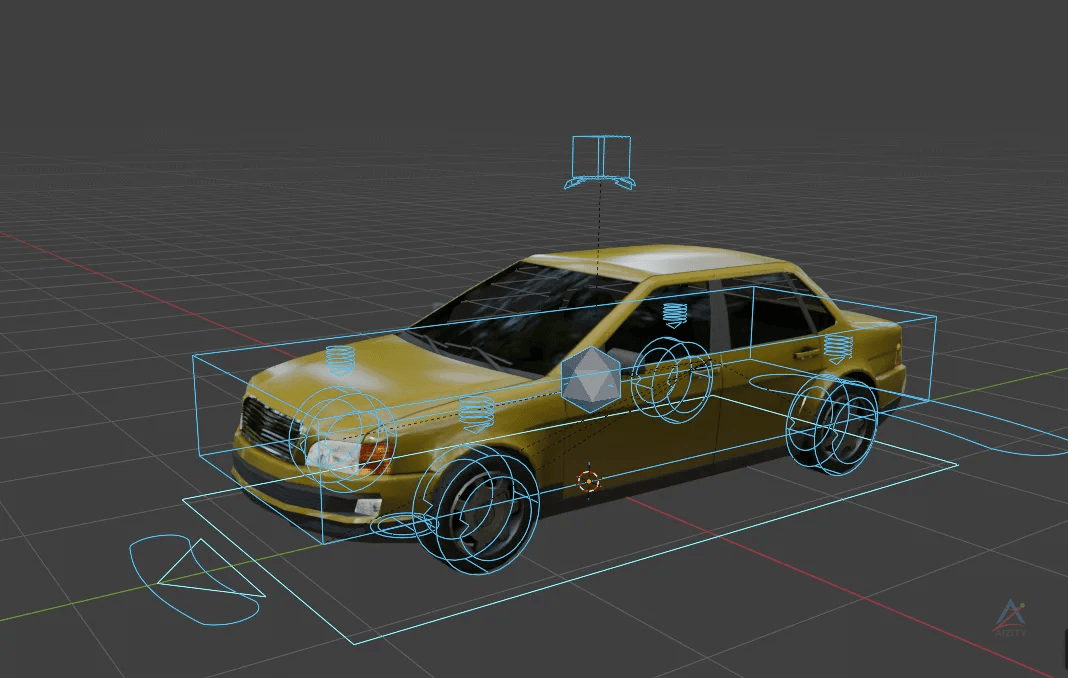 Yellow Sedan – Rigged 3D Model For Blender 5.1