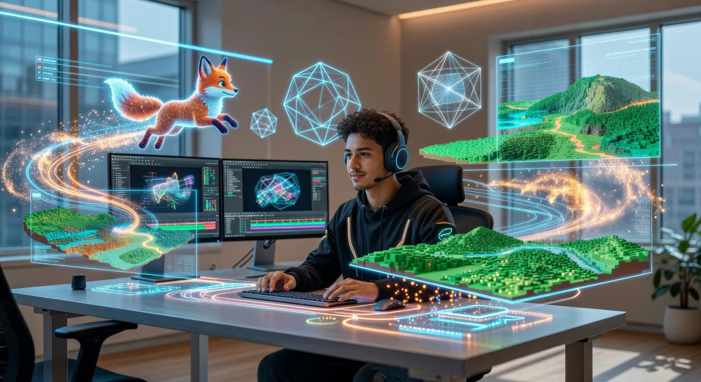 Young Creator in Futuristic 3D Animation Workspace