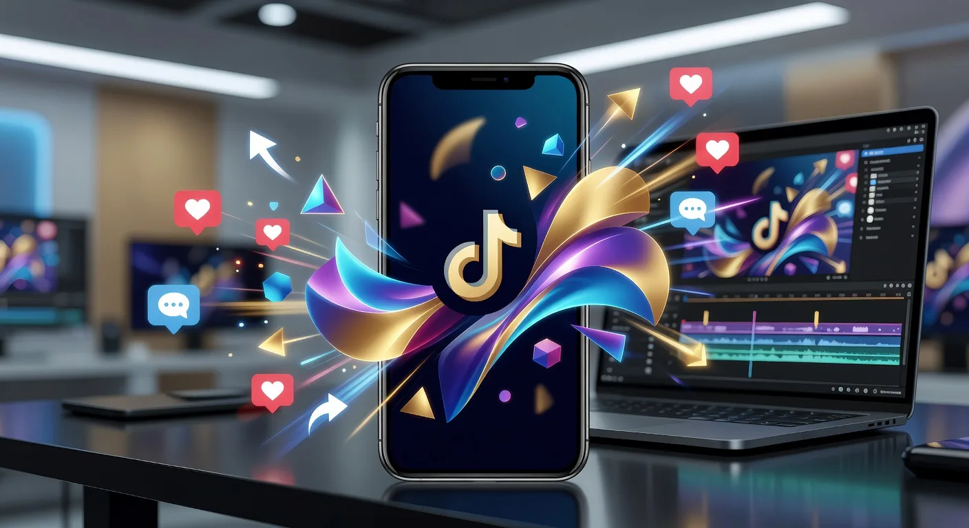 Smartphone Displaying Animated Tiktok Reel in Studio