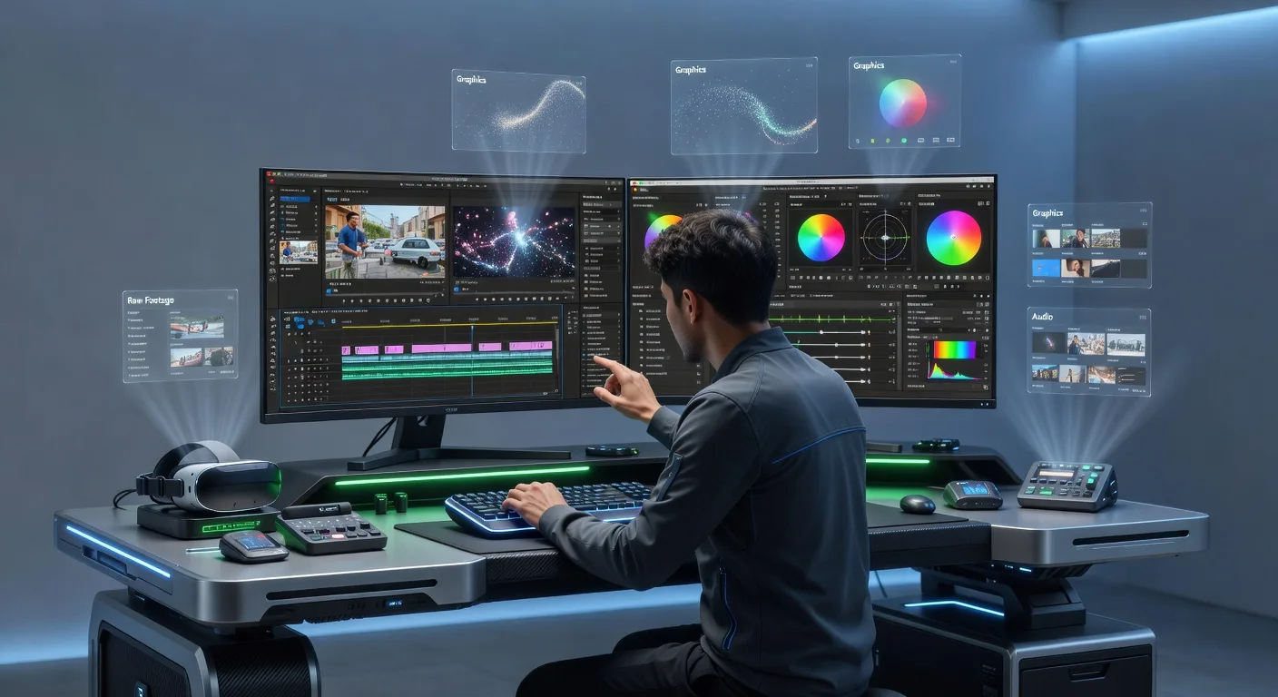 Futuristic Video Editing Workspace in 2026