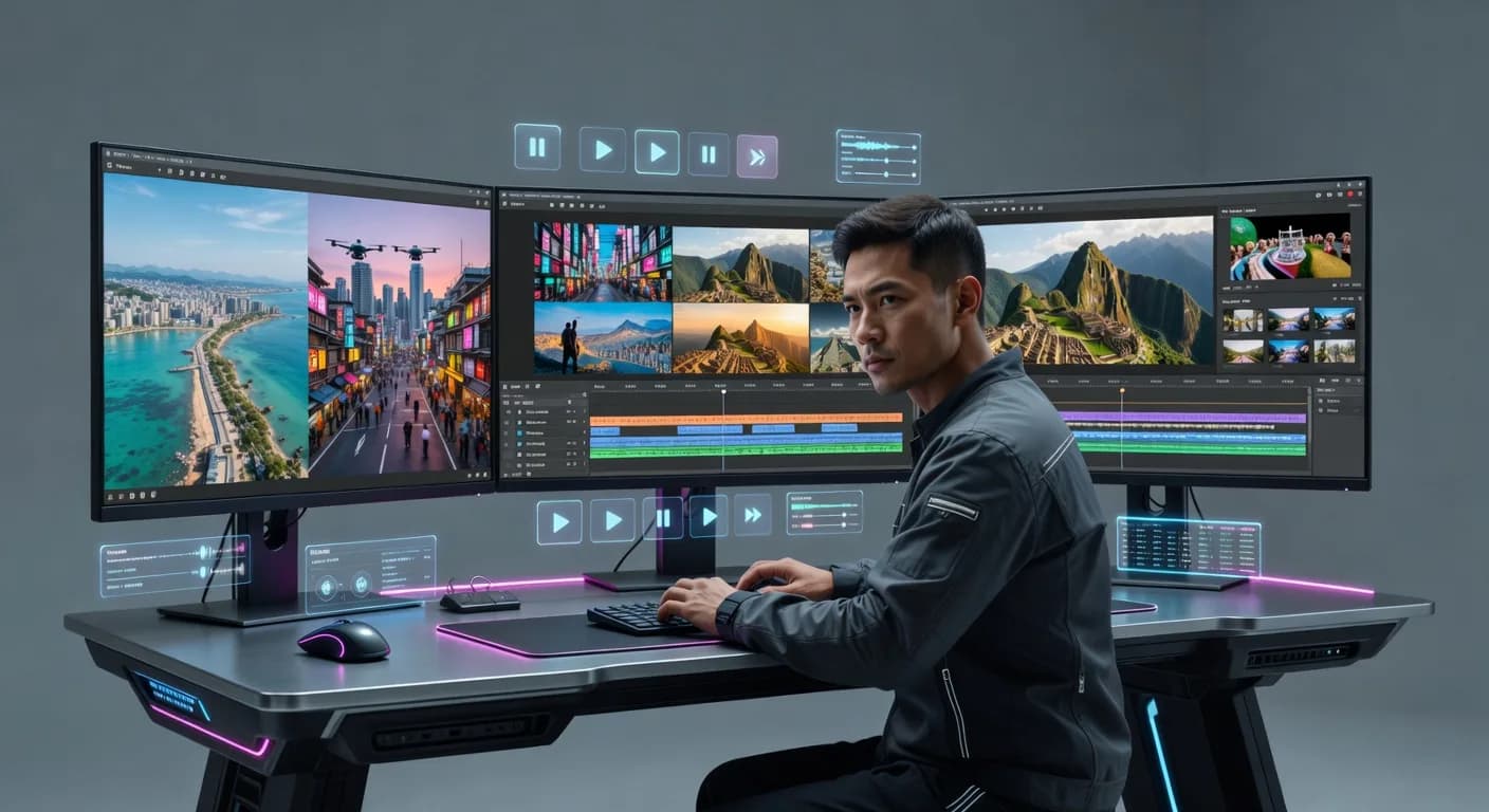 Futuristic Video Editing Workspace in 2026