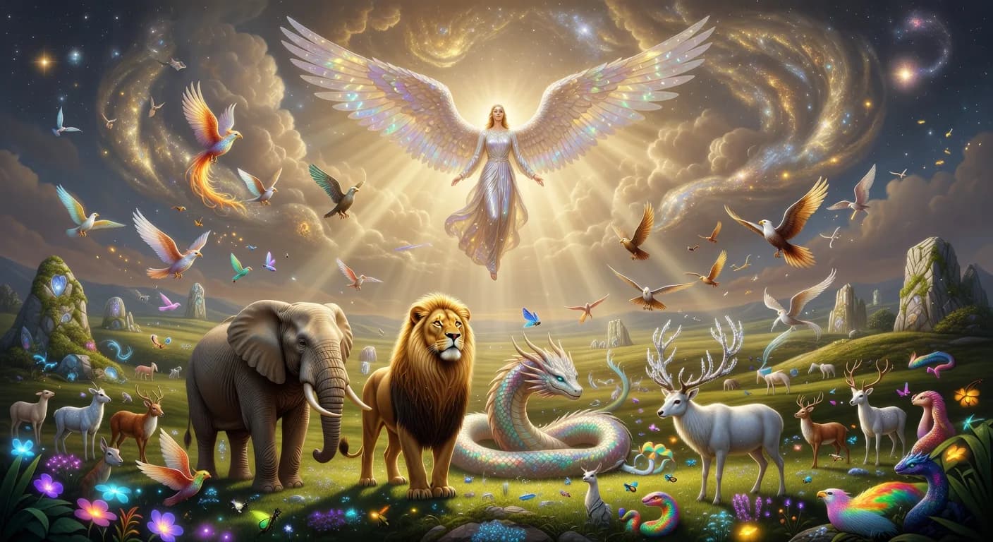 Angelic Figure Descending With Worshipping Creatures