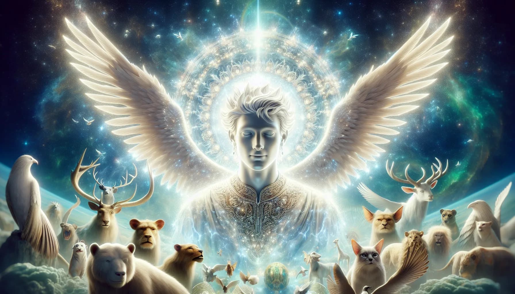 Hyper-realistic Scene of a Radiant Angel Descending From a Luminous Heavenly Sky